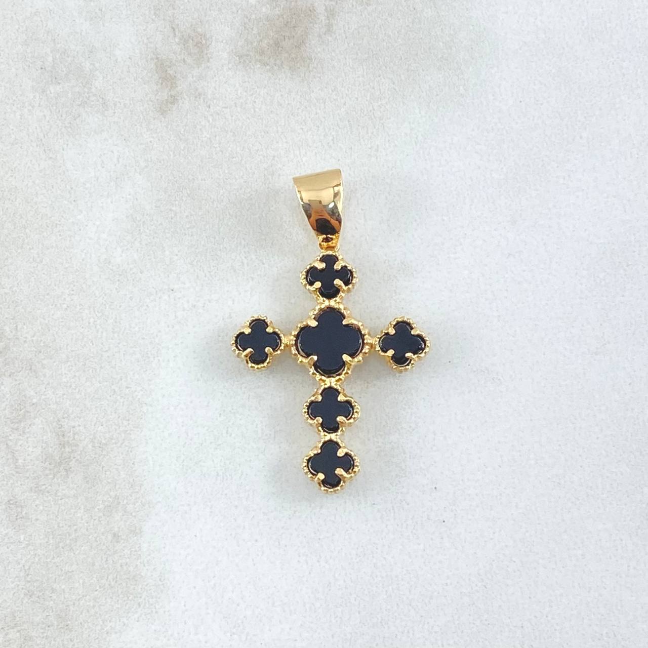Pendant Four-Leaf Clover VCyA 2.8gr / 3.2cm / Black Onyx Spotted 18K Yellow Gold *