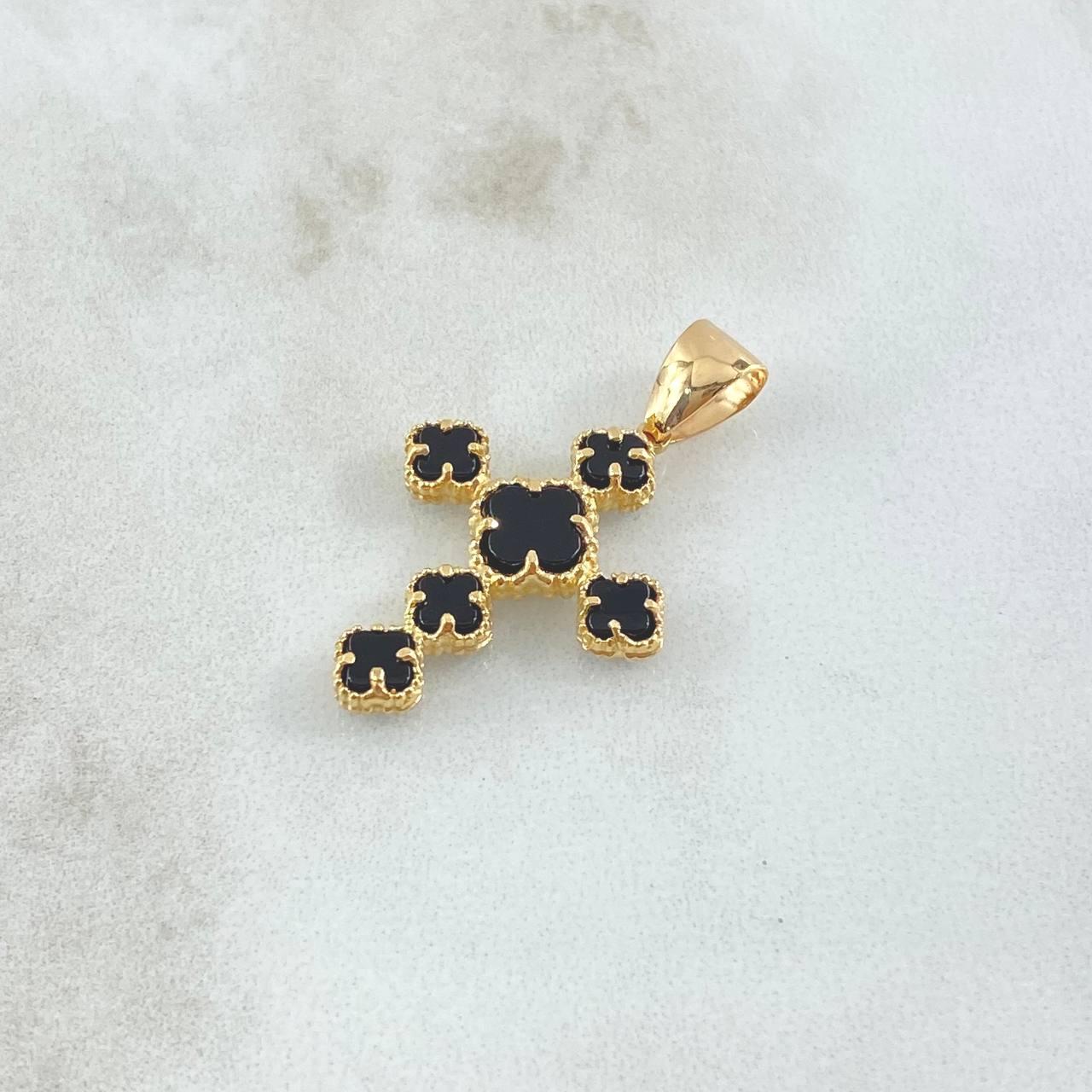 Pendant Four-Leaf Clover VCyA 2.8gr / 3.2cm / Black Onyx Spotted 18K Yellow Gold