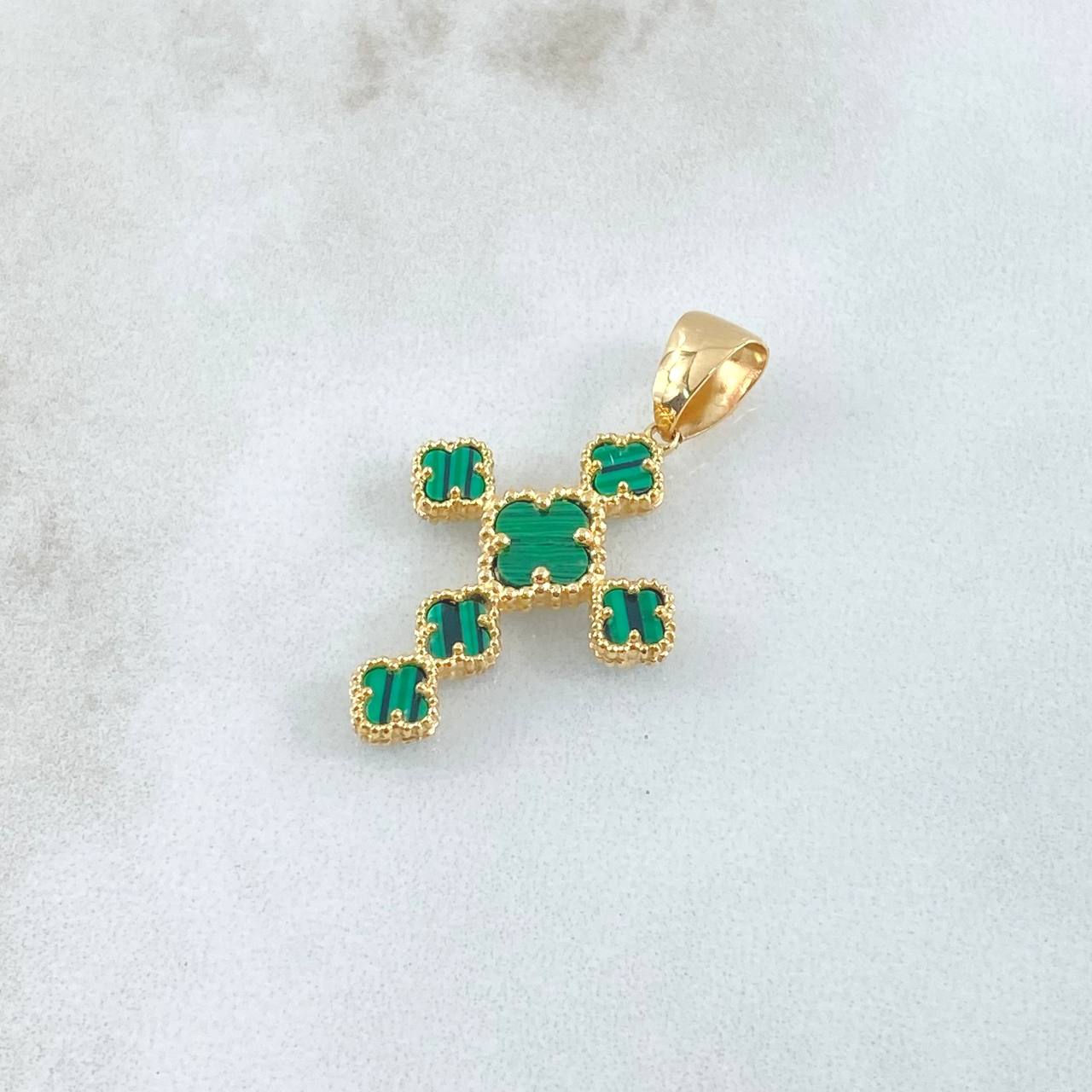 Dije Cruz Trebol 2.6gr / 3.2cm / Verde Malaquita Punteado Oro Amarillo 18K