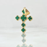 Dije Cruz Trébol VCyA 2.75gr / 3.2cm / Malaquita Verde Punteado Oro Amarillo 18K