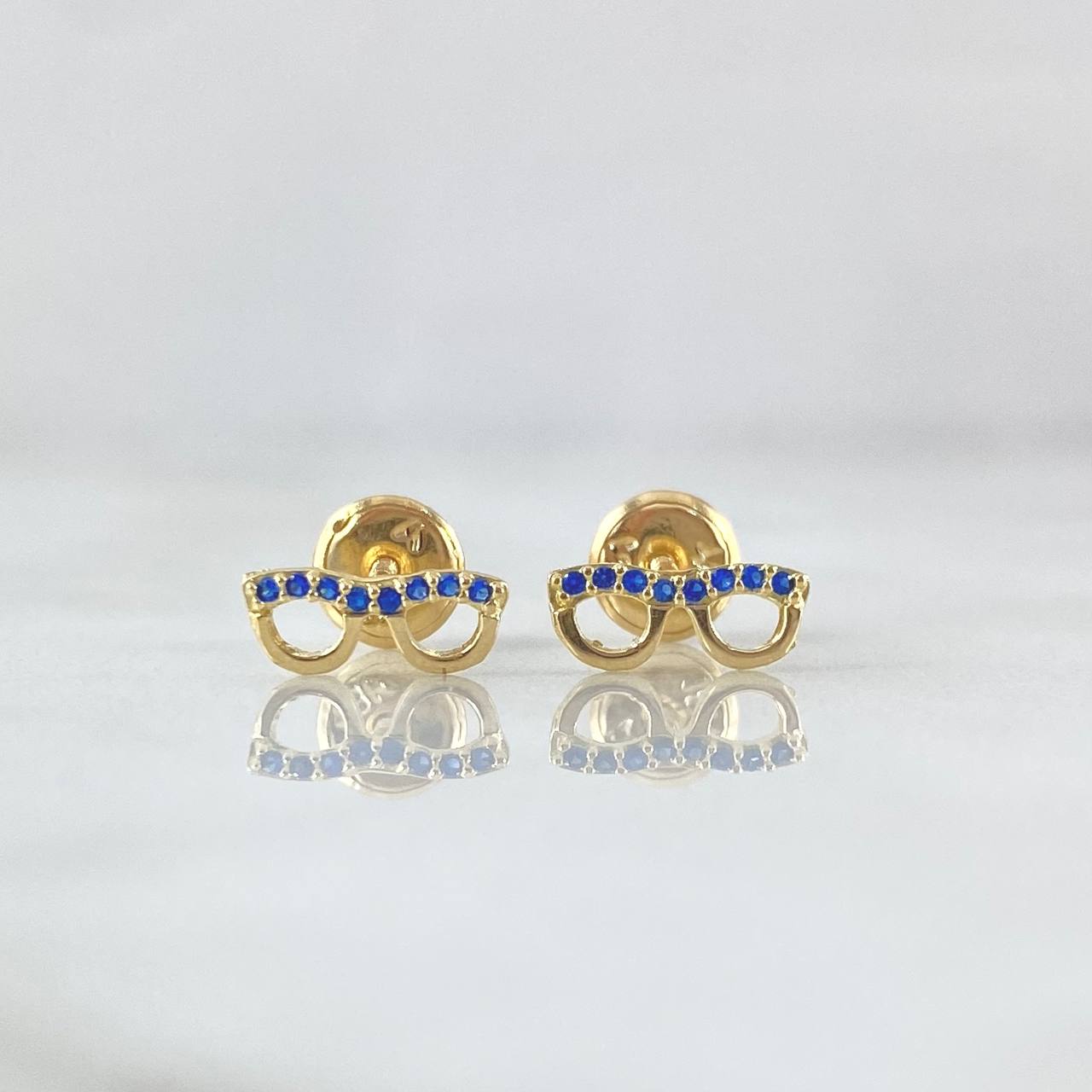Stud Earrings Glasses 0.65gr / 3.6mm Blue Zircons 18K Yellow Gold *