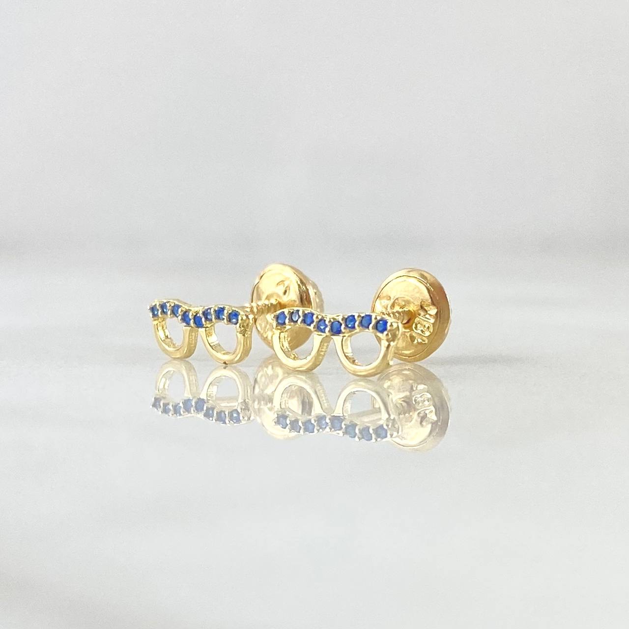 Stud Earrings Glasses 0.65gr / 3.6mm Blue Zircons 18K Yellow Gold *