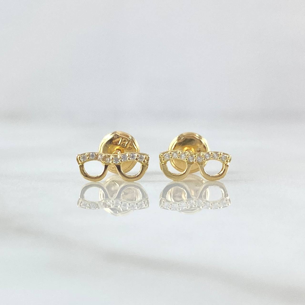 Stud Earrings Glasses 0.65gr / 3.6mm White Zircons 18K Yellow Gold *