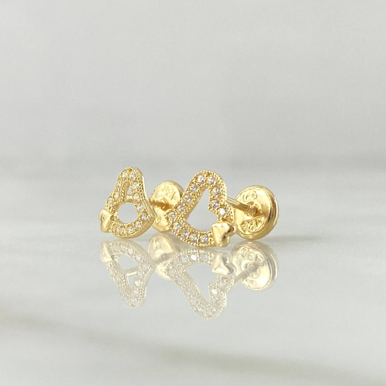 Stud Earrings Double Oblique Heart 0.9gr / 7mm Silhouette White Zircons 18K Yellow Gold