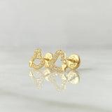 Stud Earrings Double Oblique Heart 0.9gr / 7mm Silhouette White Zircons 18K Yellow Gold