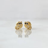 Stud Earrings Cat Coquett Black Eyes 0.8gr / 6mm White Zircons 18K Yellow Gold ©