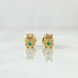 Stud Earrings Animated Frog 0.6gr / 6mm White Zircons Green Yellow Gold 18K ©