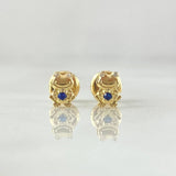 Stud Earrings Animated Frog 0.65gr / 6mm White Zircons Royal Blue 18K Yellow Gold ©
