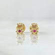 Stud Earrings Animated Frog 0.65gr / 6mm White Fuchsia Zircons 18K Yellow Gold