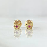 Stud Earrings Animated Frog 0.65gr / 6mm White Fuchsia Zircons 18K Yellow Gold