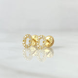 Stud Earrings Letter O 0.7gr / 6mm White Zircons 18K Yellow Gold