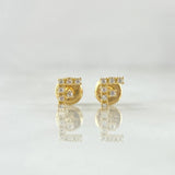 Stud Earrings Letter F 0.65gr / 6mm White Zircons 18K Yellow Gold ©