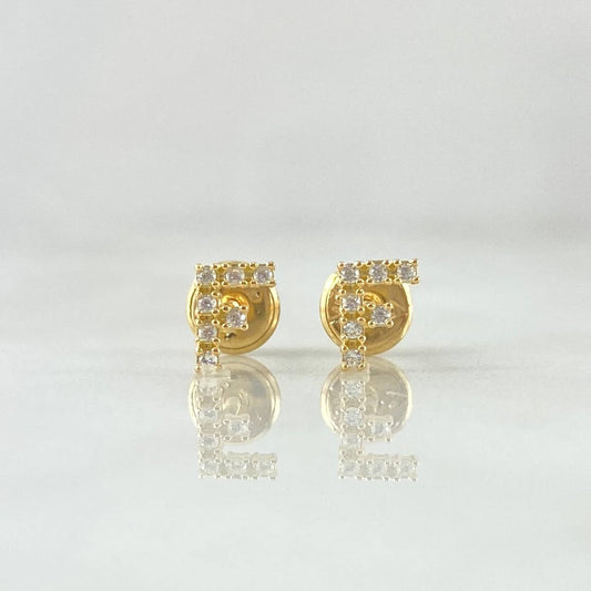 Stud Earrings Letter F 0.65gr / 6mm White Zircons 18K Yellow Gold