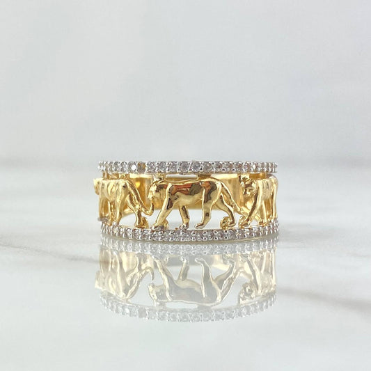 Triple Panther Ring 4.55gr / T8 / White Zircon Silhouette 18K Yellow Gold ©