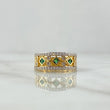 Trio of Rhombus Ring 4.8gr / Size 6 / White and Green Zircons 18K Yellow Gold ©