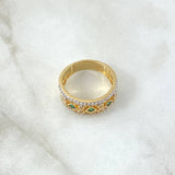 Trio of Rhombus Ring 4.8gr / Size 6 / White and Green Zircons 18K Yellow Gold ©