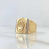 Crown Seal Ring RX 7.8gr / T10 3/4 / Textured Oval Frame White Zircons 18K Yellow Gold ©