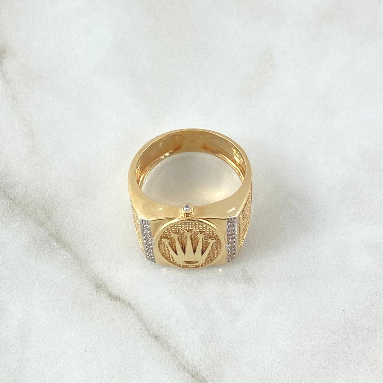Crown Seal Ring RX 7.8gr / T10 3/4 / Textured Oval Frame White Zircons 18K Yellow Gold ©