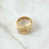 Crown Seal Ring RX 7.8gr / T10 3/4 / Textured Oval Frame White Zircons 18K Yellow Gold ©