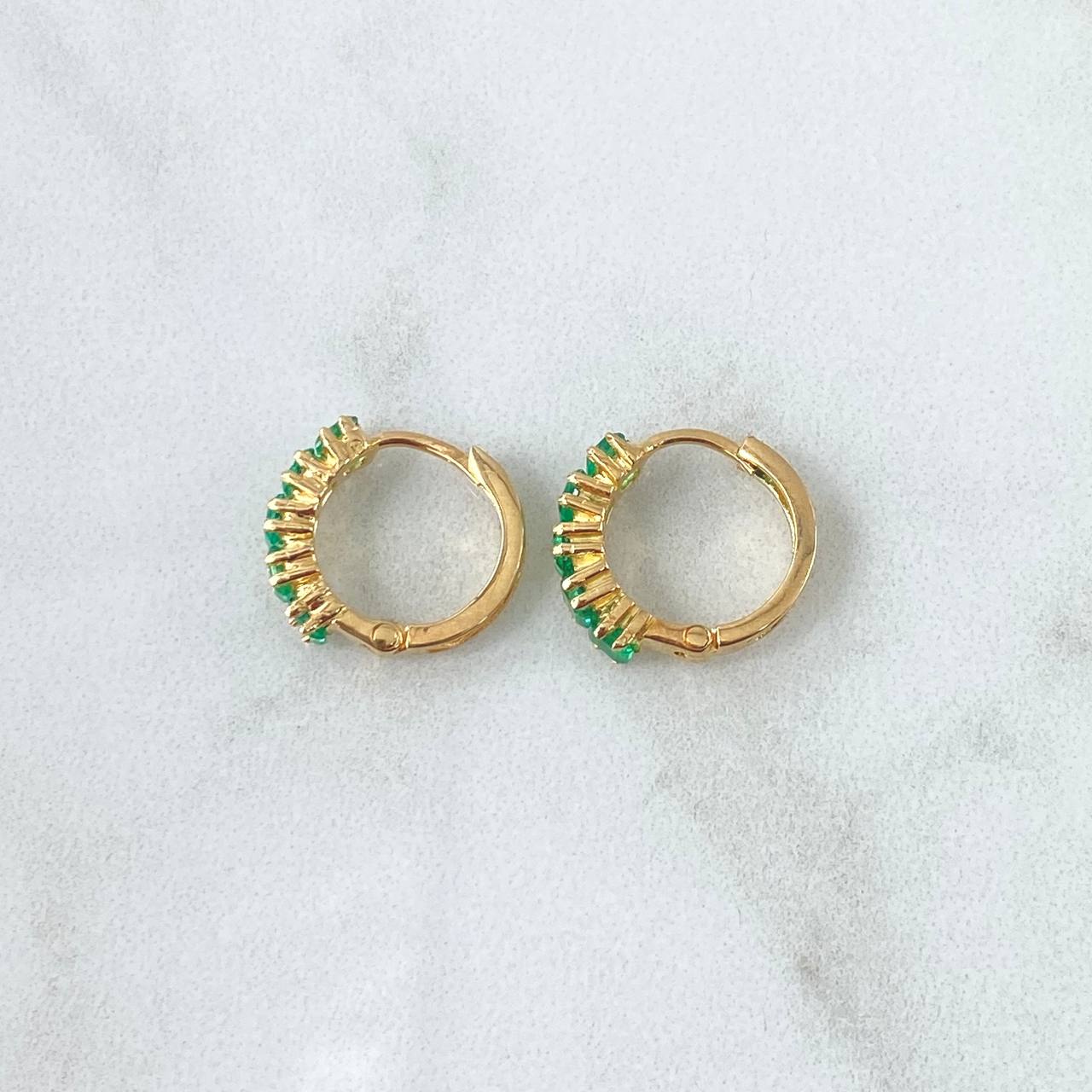 Hoop Earrings Checkered 2.65gr / 1.5cm / Emeralds 60pts 18K Yellow Gold (Jewel) *
