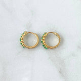 Hoop Earrings Checkered 2.65gr / 1.5cm / Emeralds 60pts 18K Yellow Gold (Jewel) *