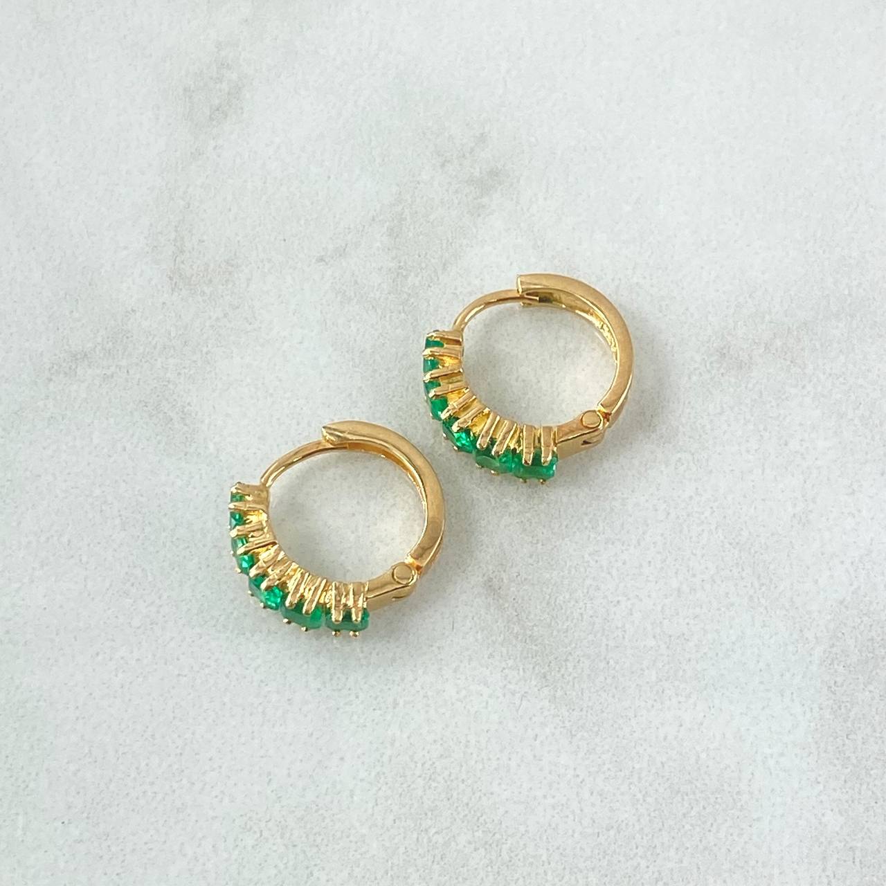 Hoop Earrings Checkered 2.65gr / 1.5cm / Emeralds 60pts 18K Yellow Gold (Jewel) *