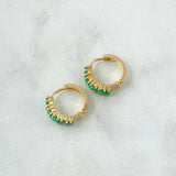 Hoop Earrings Checkered 2.65gr / 1.5cm / Emeralds 60pts 18K Yellow Gold (Jewel) *