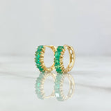 Hoop Earrings Checkered 2.65gr / 1.5cm / Emeralds 60pts 18K Yellow Gold (Jewel) *