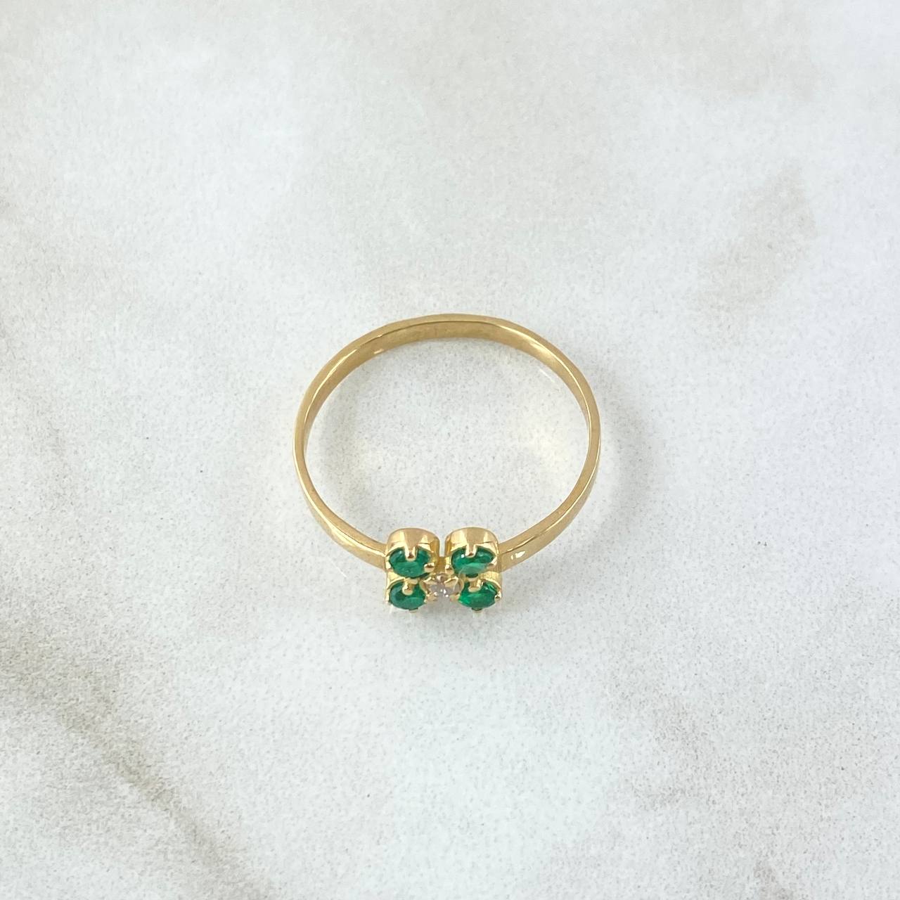 Flower Petal Ring Four Claws 1.75gr / Size 7 1/2 / Emeralds 16pts Diamond 3pts 18K Yellow Gold (Jewel) *