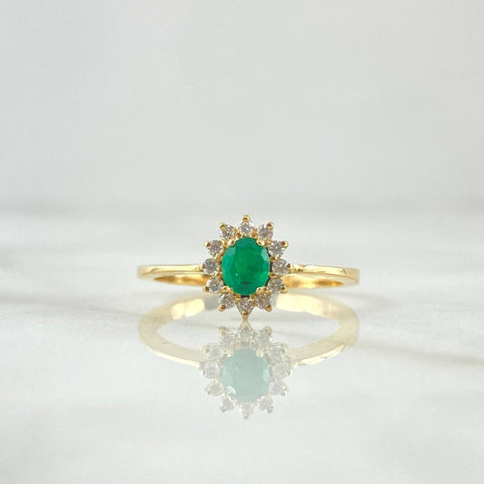 Twelve Petal Flower Ring 2.4gr / Size 6 3/4 / Emerald 8pts Diamonds 12pts 18K Yellow Gold (Jewel) *