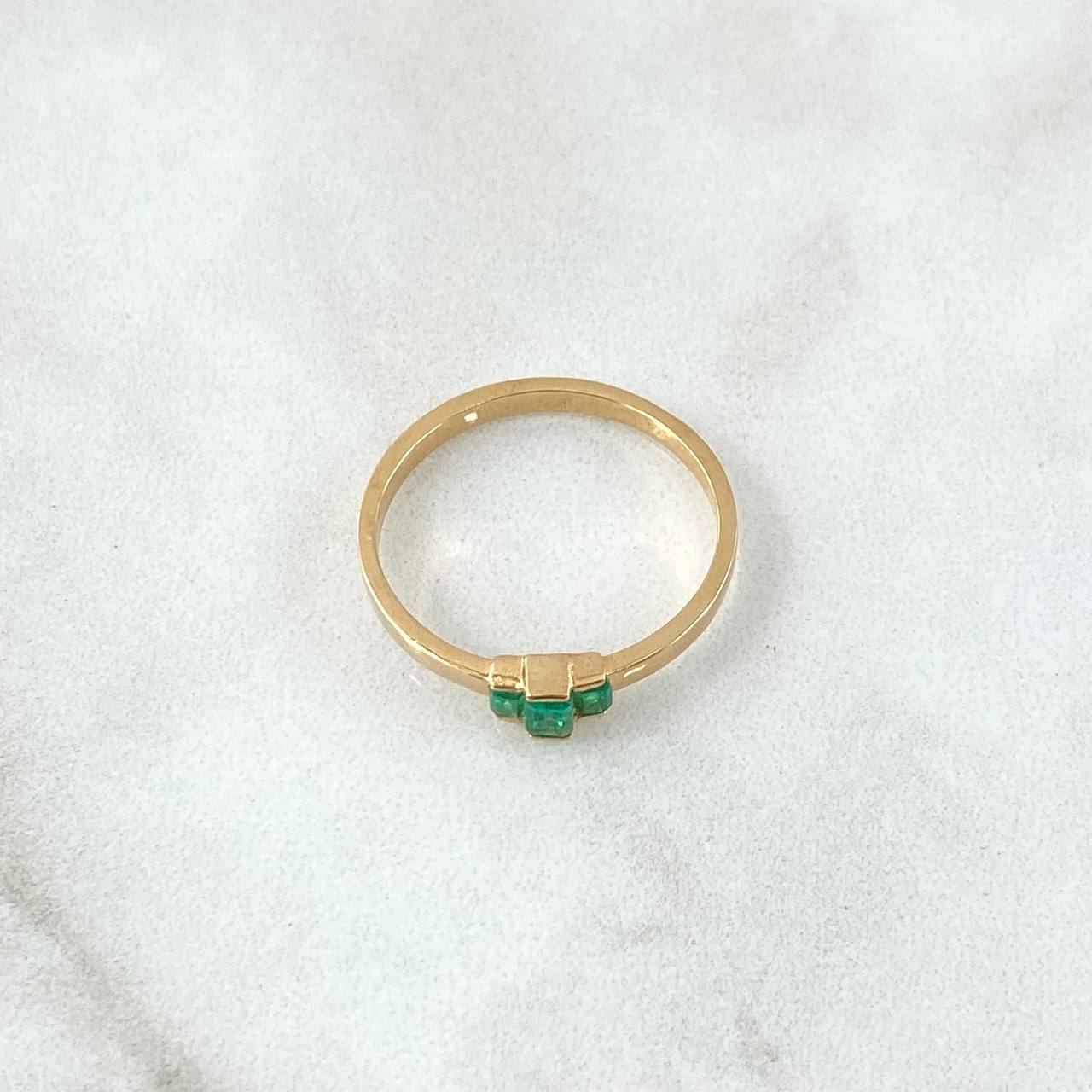 Trio Rectangles Ring 2.1gr / Size 7 1/4 / Emeralds 12pts 18K Yellow Gold (Jewel) *