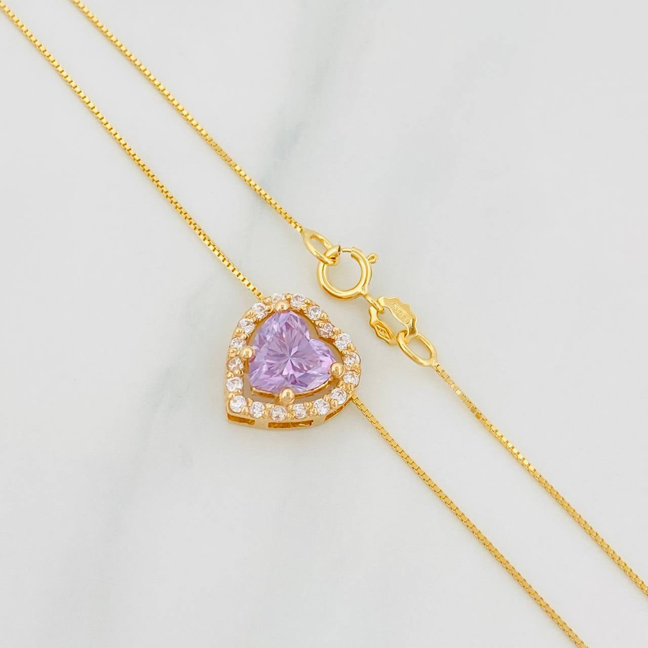 Set Cadena Veneciana + Dije Halo Corazon Moissanita 1 qt / 2.7g / 20 in Oro Amarillo 18K