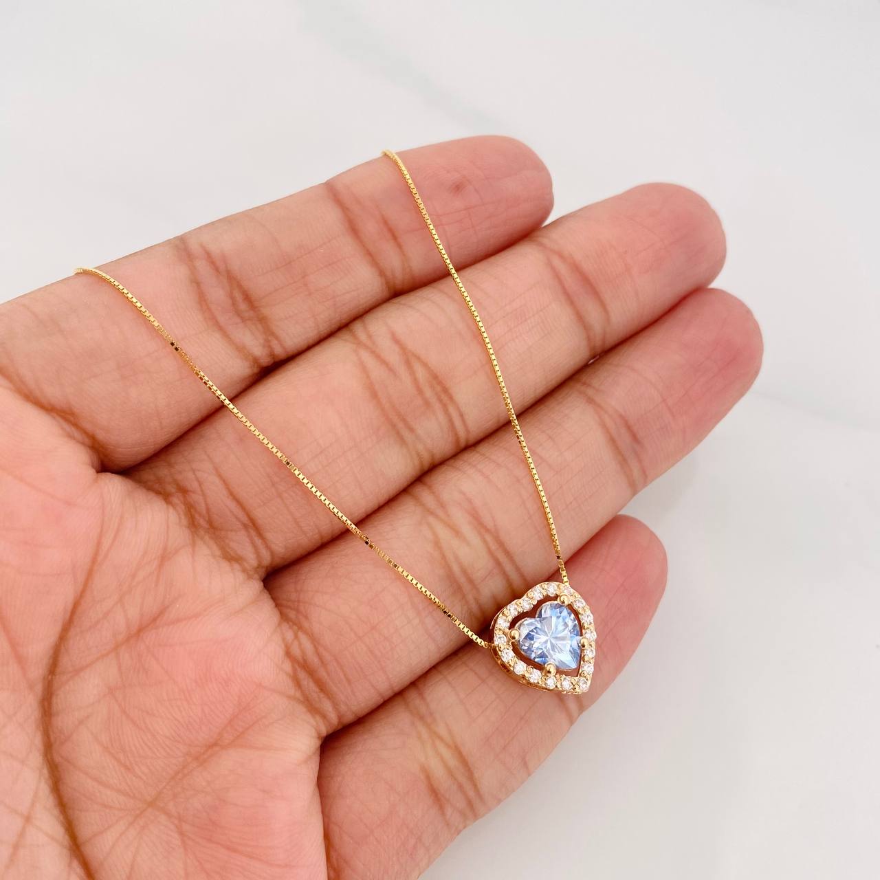 Venetian Chain Set + Heart Pendant Moissanites 1.02 cts / 2.3g / 16 in 18K Yellow Gold