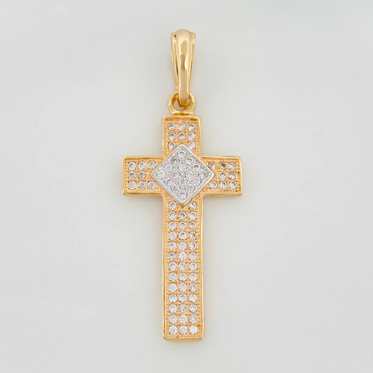 Pendant Cross 2.75g / 14 1/2 in Two Yellow White Golds 18K