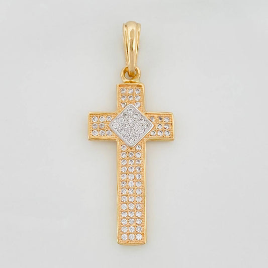 Dije Cruz 2.75g / 14 1/2 in Dos Oros Amarillo Blanco 18K