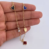 Ankle Bracelet Box 3.4gr / 26.2cm / 1.6mm Pendants Drops Hearts Clover Apple Three Golds 18K &