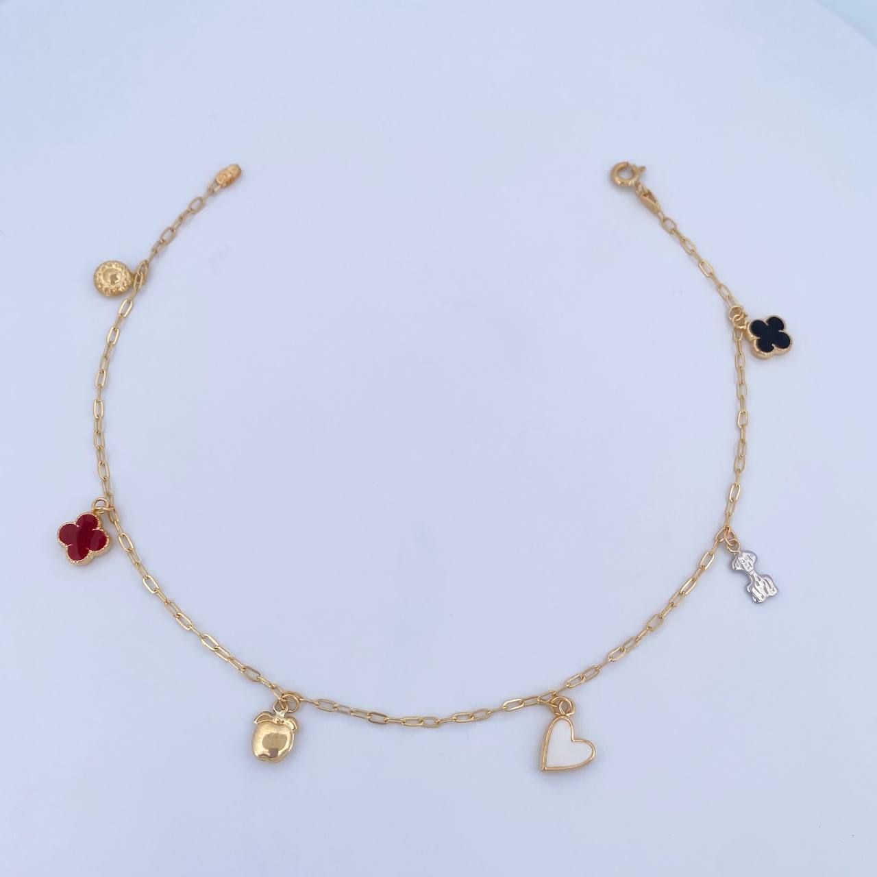 Ankle Bracelet Box 3.35gr / 26.4cm / 1.6mm Pendants Clovers Dog Heart Apple Flower Two Golds Yellow White 18K &