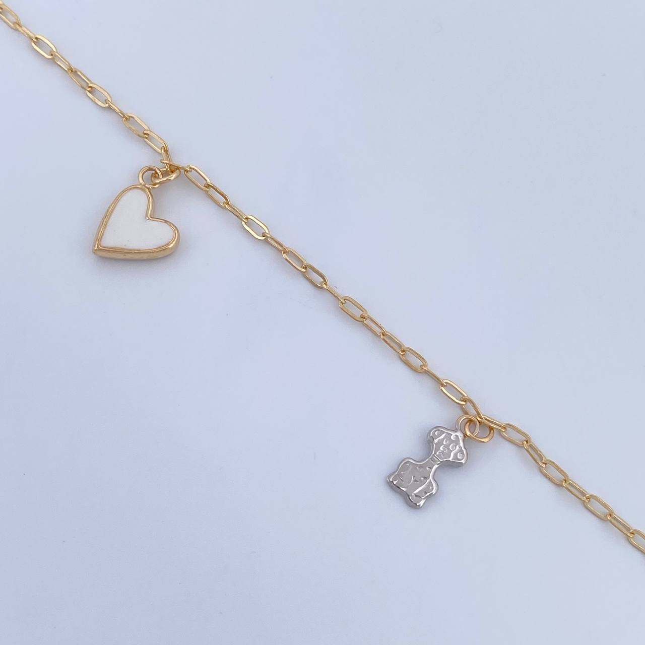 Ankle Bracelet Box 3.35gr / 26.4cm / 1.6mm Pendants Clovers Dog Heart Apple Flower Two Golds Yellow White 18K &