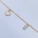 Ankle Bracelet Box 3.35gr / 26.4cm / 1.6mm Pendants Clovers Dog Heart Apple Flower Two Golds Yellow White 18K &