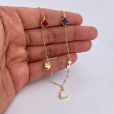 Ankle Bracelet Box 3.35gr / 26.4cm / 1.6mm Pendants Clovers Dog Heart Apple Flower Two Golds Yellow White 18K &