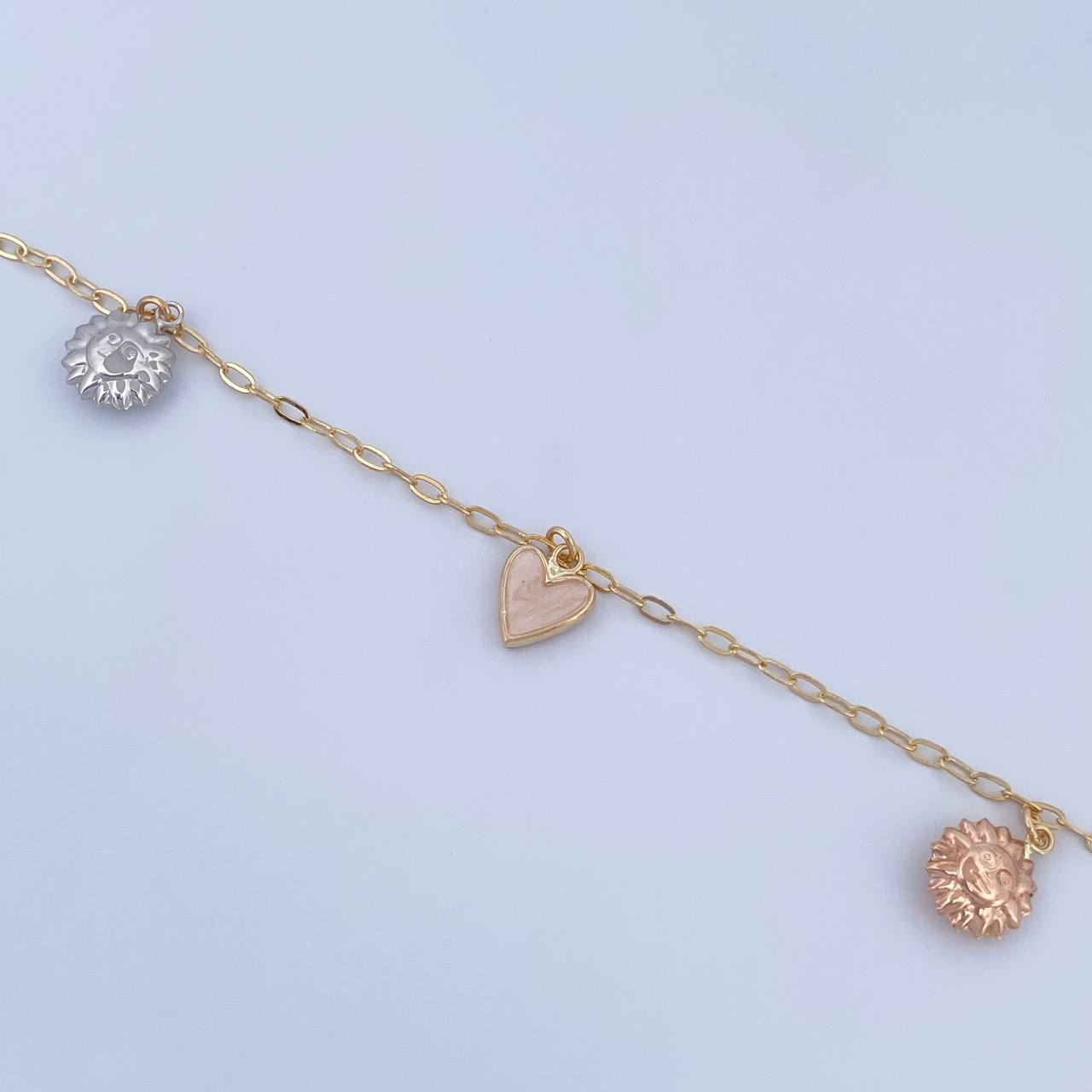 Ankle Bracelet Box 3.65gr / 26.3cm / 1.6mm Pendants Clovers Suns Heart Three 18K Golds &