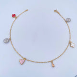 Ankle Bracelet Box 3.35gr / 27.2cm / 1.6mm Pendants Suns Clovers Drop Heart Three Golds 18K &