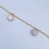Ankle Bracelet Box 3.35gr / 27.2cm / 1.6mm Pendants Suns Clovers Drop Heart Three Golds 18K &