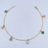 Ankle Bracelet Box 3.4gr / 25.2cm / 1.6mm Pendants Drops Clovers Heart Three Golds 18K &