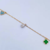 Ankle Bracelet Box 3.4gr / 25.2cm / 1.6mm Pendants Drops Clovers Heart Three Golds 18K &