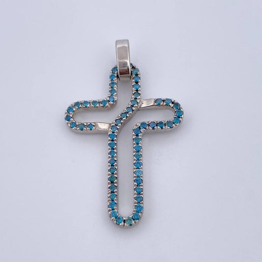 Dije Silueta Cruz 5.3gr / 3.8cm / Diamantes 57 Pts Oro Blanco 18K (Joya) &