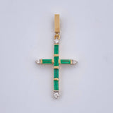 Dije Cruz 2gr / 3.4cm / Esmeralda 60 Pts Diamantes 11 Pts Dos Oros Amarillo Blanco 18K (Joya) &
