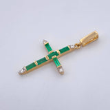 Dije Cruz 2gr / 3.4cm / Esmeralda 60 Pts Diamantes 11 Pts Dos Oros Amarillo Blanco 18K (Joya) &