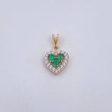 Dije Corazon 0.8gr / 1.6cm / Esmeraldas 14 Pts Diamantes 15 Pts Dos Oros Amarillo Blanco 18K (Joya) &