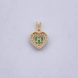 Dije Corazon 0.8gr / 1.6cm / Esmeraldas 14 Pts Diamantes 15 Pts Dos Oros Amarillo Blanco 18K (Joya) &